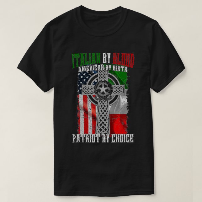 Italienisch von Blood American von Birth Patriot v T-Shirt (Design vorne)