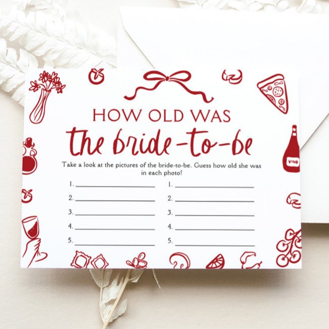Italienisch wie alt war das Brautparty der Braut Einladung (Italian How Old Was The Bride Bridal Shower Game)