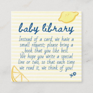 Italienisch Zitrus Gelb Gingham Baby Bibliothek Begleitkarte