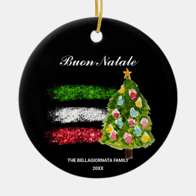 *~* Italienische Abstrakte Flagge Buon Natale Foto Keramik Ornament (Vorne)