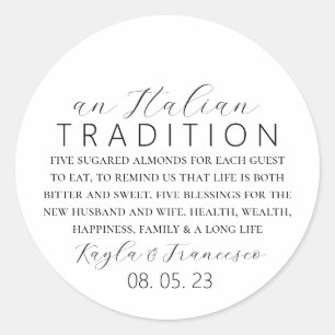Italienische Almond Wedding Tradition Gefallen Tag Runder Aufkleber