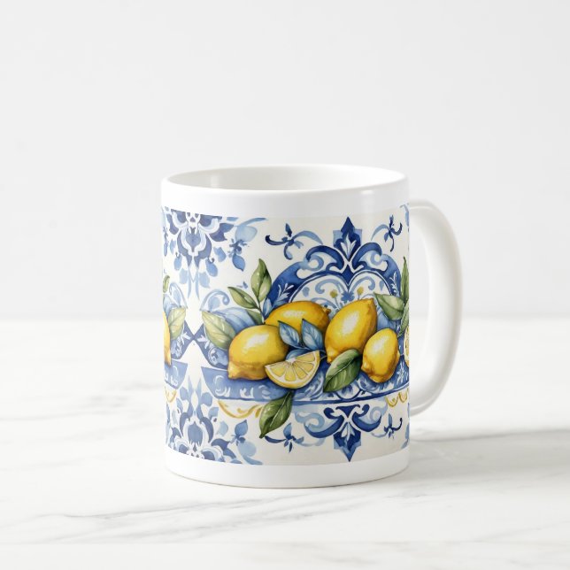 Italienische Amalfi-blaue Fliesen und Zitronen Kaffeetasse (VorderseiteRechts)