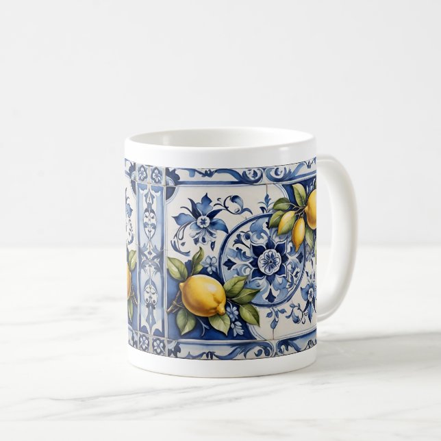Italienische Amalfi-blaue Fliesen und Zitronen Kaffeetasse (VorderseiteRechts)