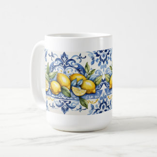 Italienische Amalfi-blaue weiße Fliesen und Zitron Kaffeetasse