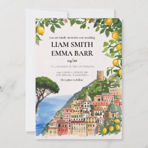 Italienische Amalfi-Küsten-Aquarell-Hochzeit Einladung