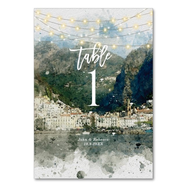 Italienische Amalfi Tischnummer Hochzeitskarte (Vorderseite)