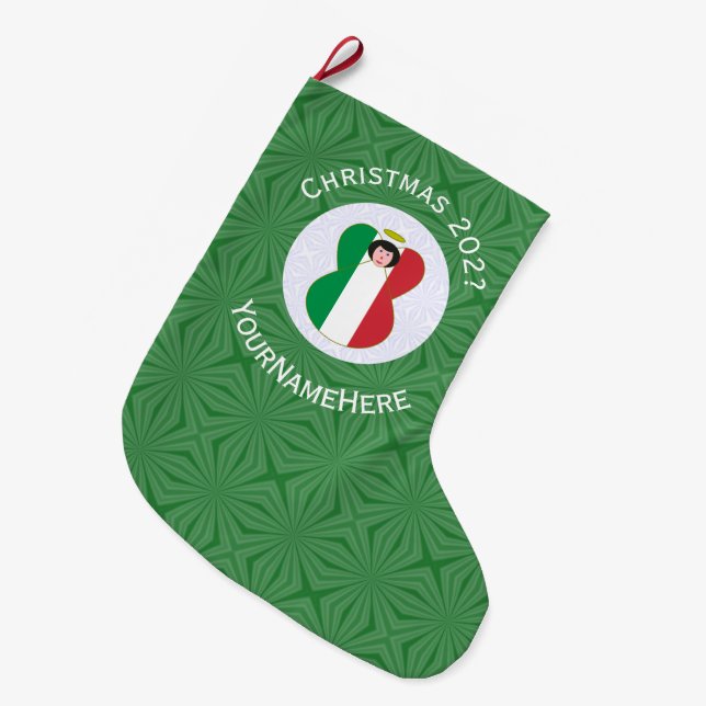 Italienische Angelflagge zu Weihnachten Großer Weihnachtsstrumpf (Vorderansicht (hängend))