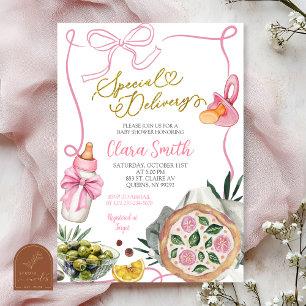 Italienische Babyparty Pink Girl Special Delivery Einladung