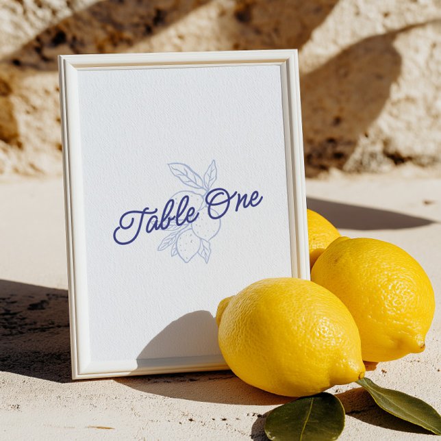 Italienische Blau & Gelbe Zitronen Hochzeit Tischn Einladung (Italian Blue & Yellow Lemon Wedding Table Number)