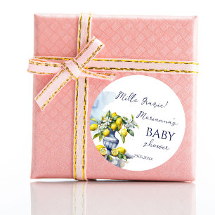 Italienische blaue Amalfi-Vase Zitrone Baby Shower Runder Aufkleber