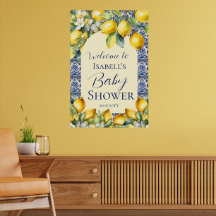 Italienische blaue Fliesen Aquarell-Limonen-Baby-W Poster