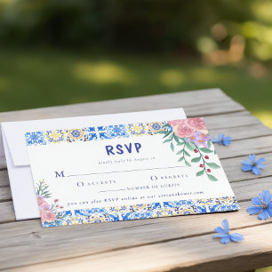 Italienische blaue Fliesen-Blumen-Mamma Mia RSVP Karte