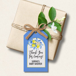 Italienische blaue Fliesen, Ciao Baby, gelbe Zitro Geschenkanhänger