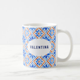Italienische blaue Fliesen Elegantes Muster mit in Kaffeetasse
