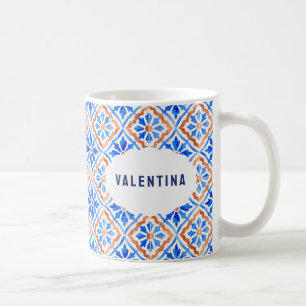 Italienische blaue Fliesen Elegantes Muster mit in Kaffeetasse