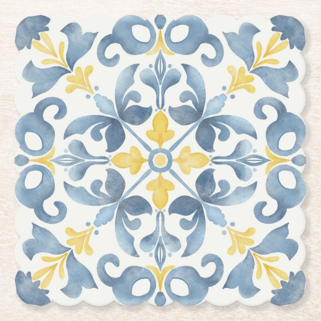 Italienische Blaue Fliesen-Limonelle Untersetzer (Vorderseite)