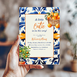 Italienische Blauer Tile Süsse Orange Citrus Baby  Einladung