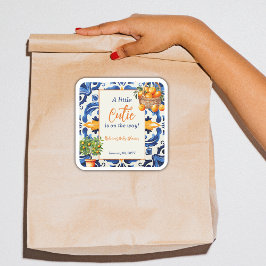 Italienische Blauer Tile Süsse Orange Citrus Baby  Quadratischer Aufkleber