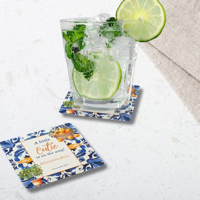 Italienische Blauer Tile Süsse Orange Citrus Baby  Rechteckiger Pappuntersetzer (Von Creator hochgeladen)