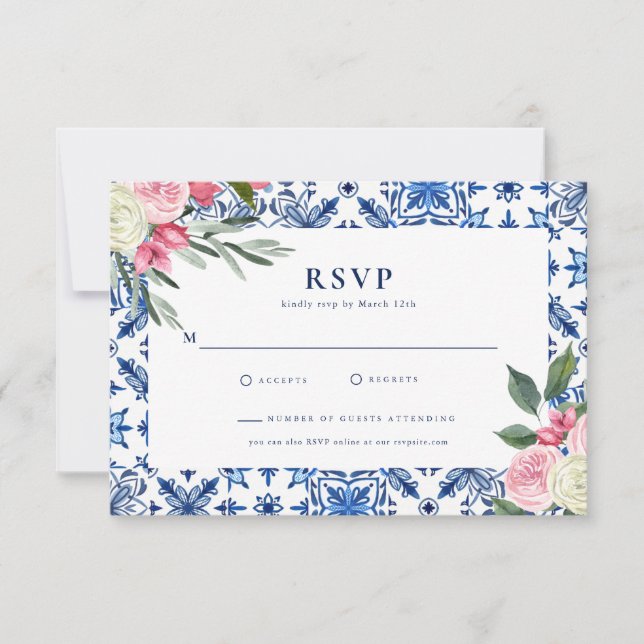 Italienische Blue Floral Mamma Mia Response Card RSVP Karte (Vorderseite)