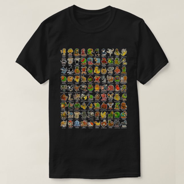 Italienische Brainrot 90 Meme Charaktere T-Shirt (Design vorne)