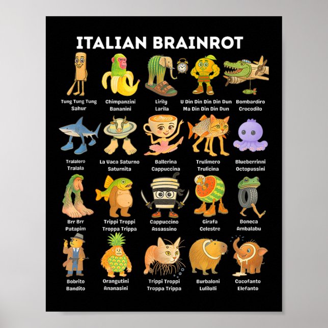 Italienische Brainrot Meme für Kinder Jungen Männe Poster (Vorne)