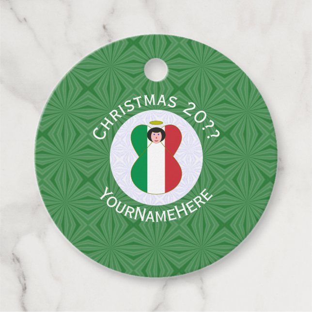 Italienische Engel-Weihnachtsfahne Personalisiert Geschenkanhänger (Vorderseite)