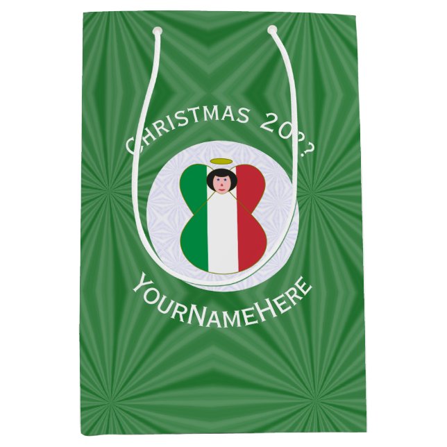 Italienische Engel-Weihnachtsfahne Personalisiert Mittlere Geschenktüte (Vorderseite)