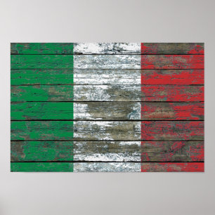 Italienische Flagge auf rauem Holz verschalt Poster