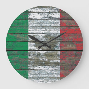 Italienische Flagge auf rauen Holzplanken Effekt Große Wanduhr