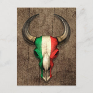 Italienische Flagge Bull Skull auf Holzeffekt Postkarte