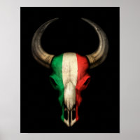 Italienische Flagge Bull Skull auf schwarz