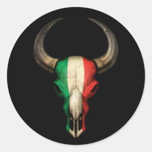Italienische Flagge Bull Skull auf schwarz Runder Aufkleber
