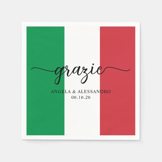 Italienische Flagge Elegante Kalligrafie Grazie Serviette (Vorderseite)