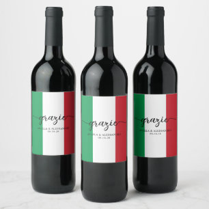 Italienische Flagge Elegante Kalligrafie Grazie Weinetikett