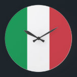 Italienische Flagge Große Wanduhr<br><div class="desc">Die italienische Flagge ist ein vertikales Triband. Die verwendeten Farben sind rot,  weiß,  grün. Der Anteil der italienischen Flagge beträgt 2:3. Die italienische Flagge wurde 1948 adoptiert. Die erste Verwendung des aktuellen Flaggendesigns erfolgte 1796. Die letzte Änderung des aktuellen italienischen Flaggendesigns erfolgte 1948.</div>