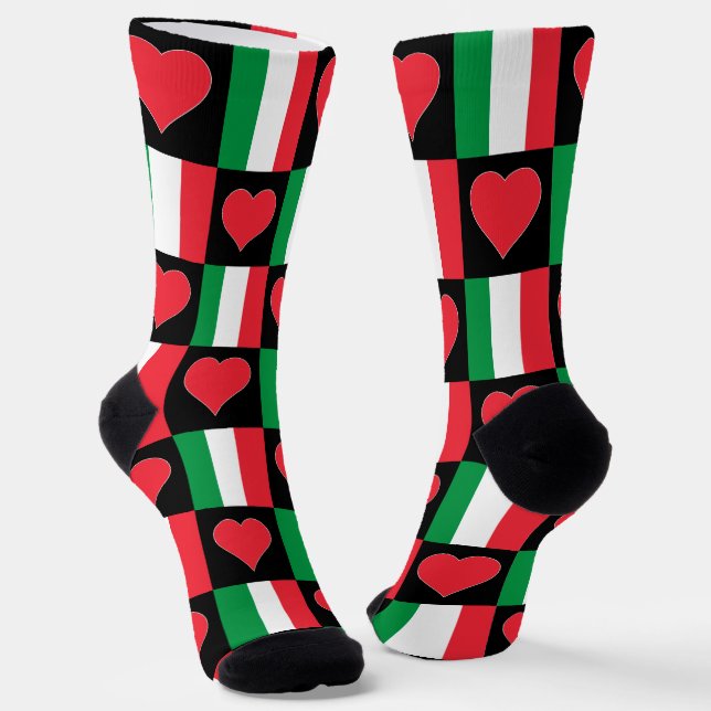 Italienische Flagge Herzmuster Italien Nationalsto Socken (Gewinkelt)