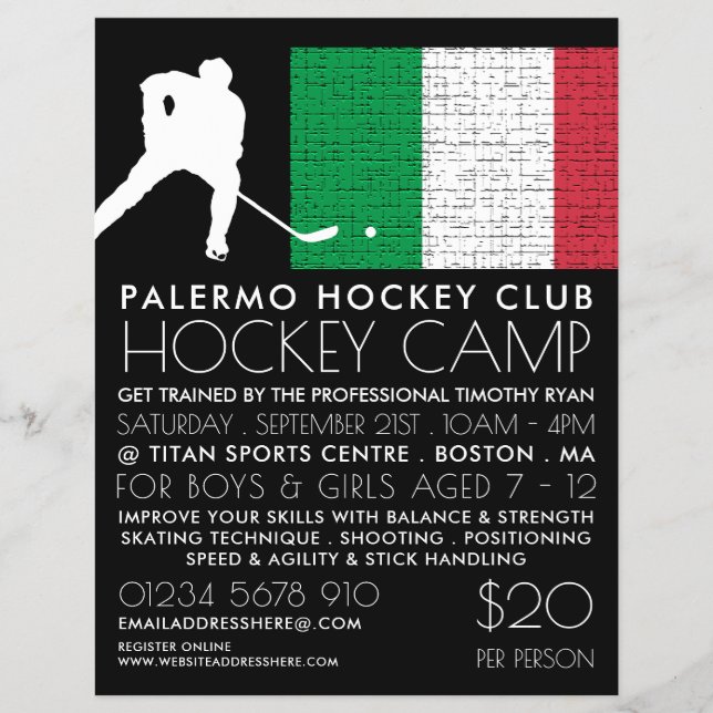 Italienische Flagge, Hockey-Spieler, Campingwerbun Flyer (Vorne)