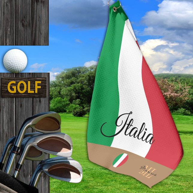 Italienische Flagge & Italien, mit Monogramm Golf  Golfhandtuch (Von Creator hochgeladen)