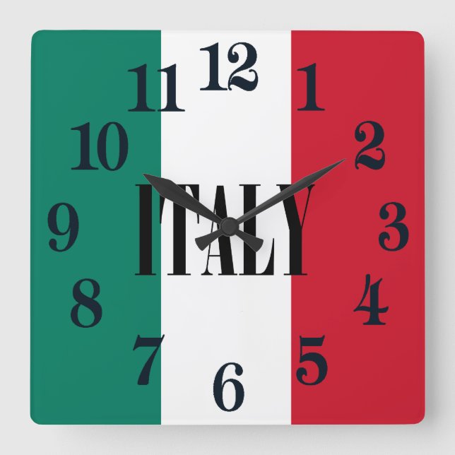 Italienische Flagge Italienisch Il Tricolore Quadratische Wanduhr (Vorderseite)