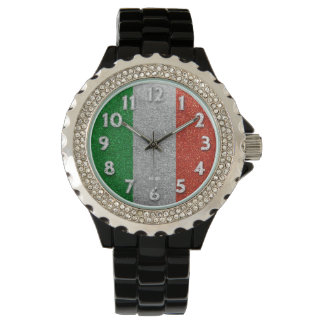 Italienische Flagge Mailand Bling Glitzer Mode Armbanduhr