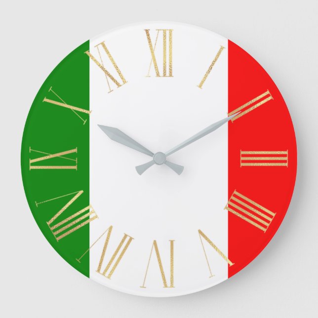 Italienische Flagge mit goldrömischen Zahlen Große Wanduhr (Vorderseite)