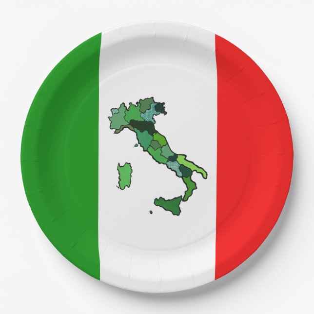 Italienische Flagge mit Karte Italiens Pappteller (Vorderseite)