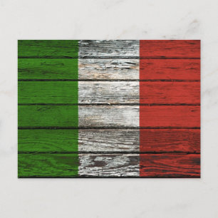 Italienische Flagge mit robustem Holzkörneffekt Postkarte
