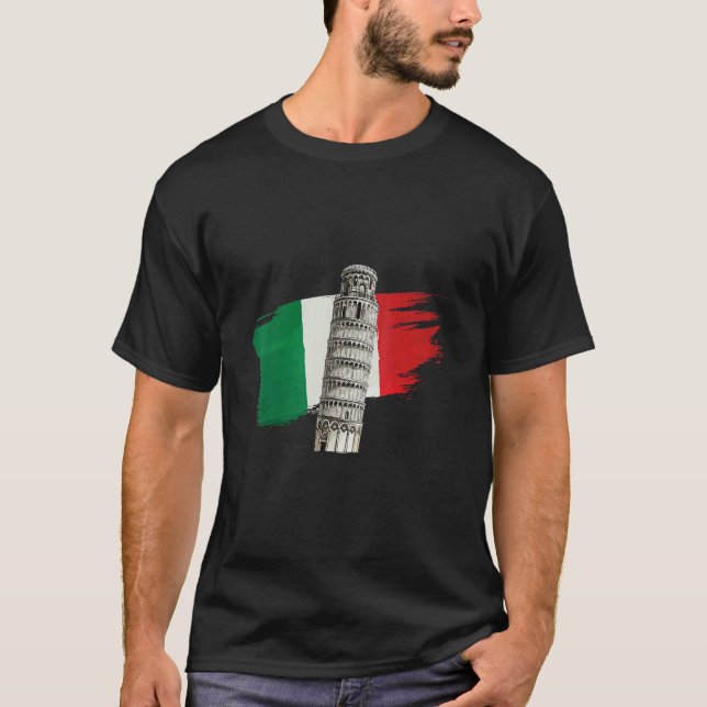 Italienische Flagge mit Schiebeturm von Pisa in de T-Shirt (Vorderseite)