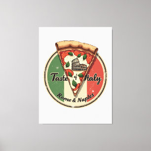 Italienische Flagge mit Vintager Pizza aus Rom und Leinwanddruck