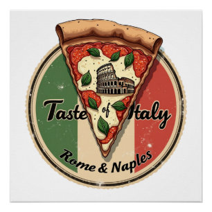 Italienische Flagge mit Vintager Pizza aus Rom und Poster
