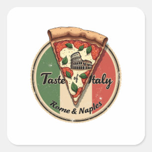 Italienische Flagge mit Vintager Pizza aus Rom und Quadratischer Aufkleber