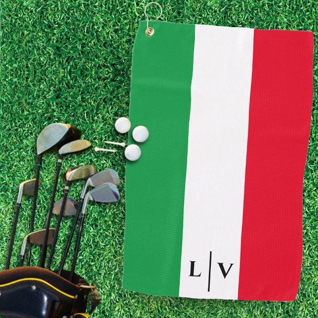 Italienische Flagge Rotes Weißes Grün Initialen Golfhandtuch (Italy Italian Flag Red White Green Name Initials Golf Towel)