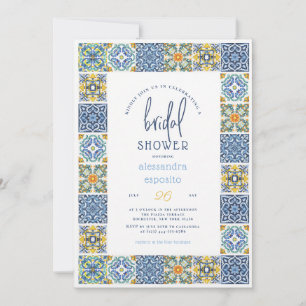 Italienische Fliesen Zitrone Navy Blau Brautparty Einladung